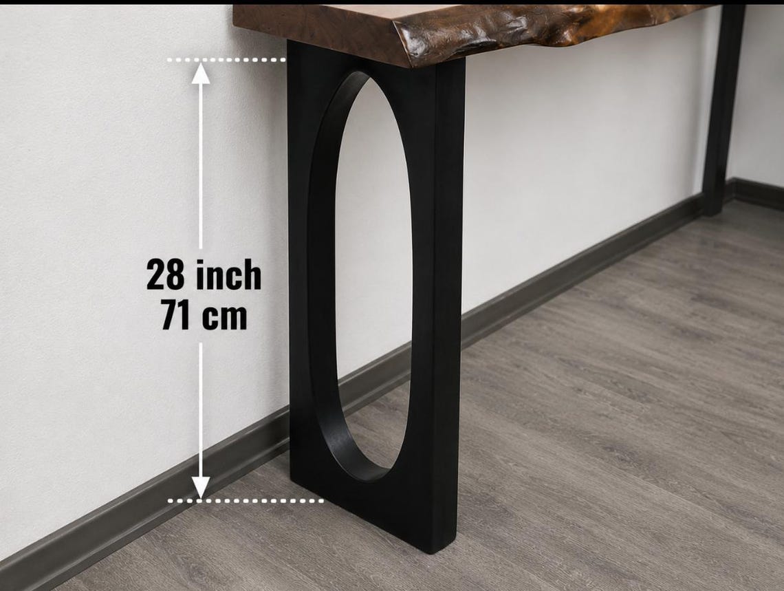 Solid Wood Narrow Console Table, Metal Leg Table, Handmade Furniture, Entryway Hall Table,Live Edge Table (Thichkness 1.6 inch- 4 cm)