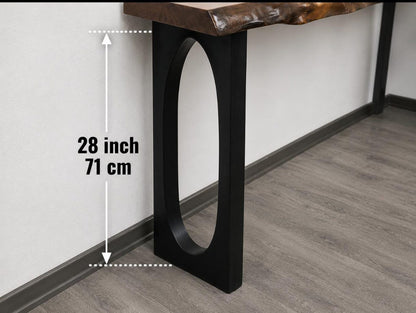 Solid Wood Narrow Console Table, Metal Leg Table, Handmade Furniture, Entryway Hall Table,Live Edge Table (Thichkness 1.6 inch- 4 cm)