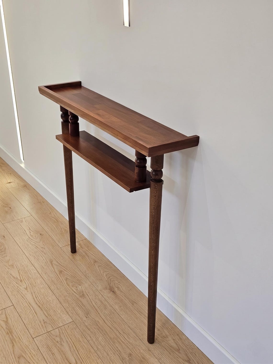 Rustic Narrow Console Table with Shelf; Handmade Solid Wood Entryway Table