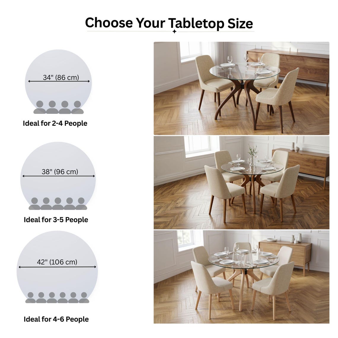 Glass Dining Table, Solid Wood Pedestal Leg Kitchen Table Base 3 or 4-Legged Legs Tables - Standart