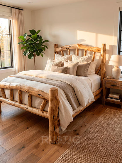 Cedar Log Bed | Rustic Cedar Bed, Solid Wood Bed Frame, Custom Log Bed, Handcrafted Furniture, Cabin furniture, Cabin Bed.