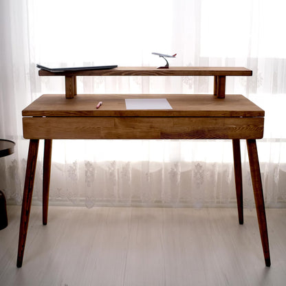 Solid Pine Wood Desk, Modern Minimalist Monitor Stand, Sustainable Home Office Furniture