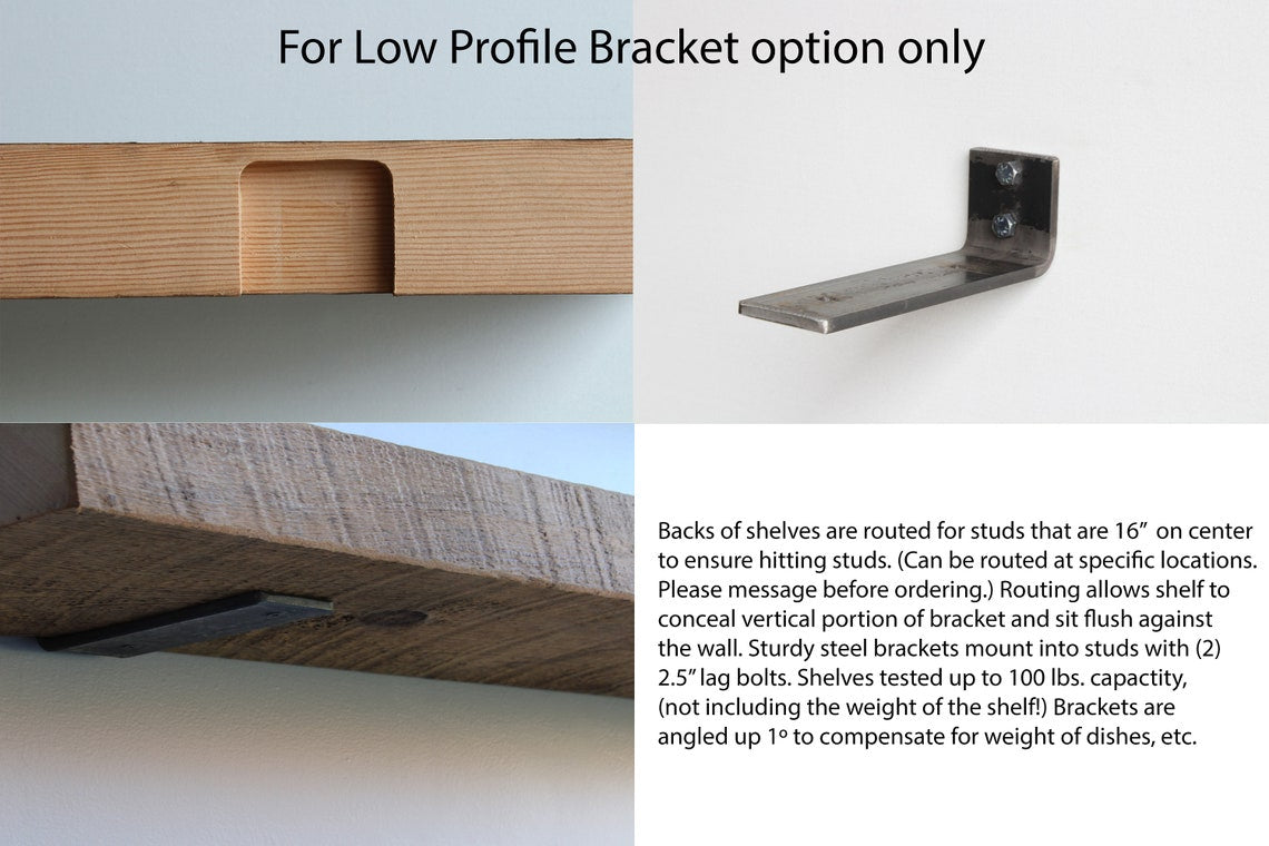 Reclaimed Barn Wood Deep Floating Shelves | 3" Barn Beam | Amish Handcrafted | Set of 2| Low Profile Brackets