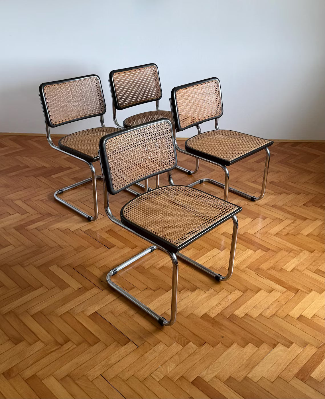 1 of 4 Vintage Cesca B32 Cantilaver Dining Chairs by Marcel Breuer for Thonet / Mid Century Rattan Cane Chair / Italy / 1970s