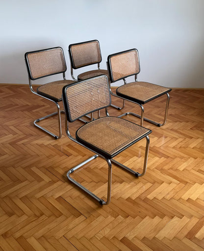 1 of 4 Vintage Cesca B32 Cantilaver Dining Chairs by Marcel Breuer for Thonet / Mid Century Rattan Cane Chair / Italy / 1970s