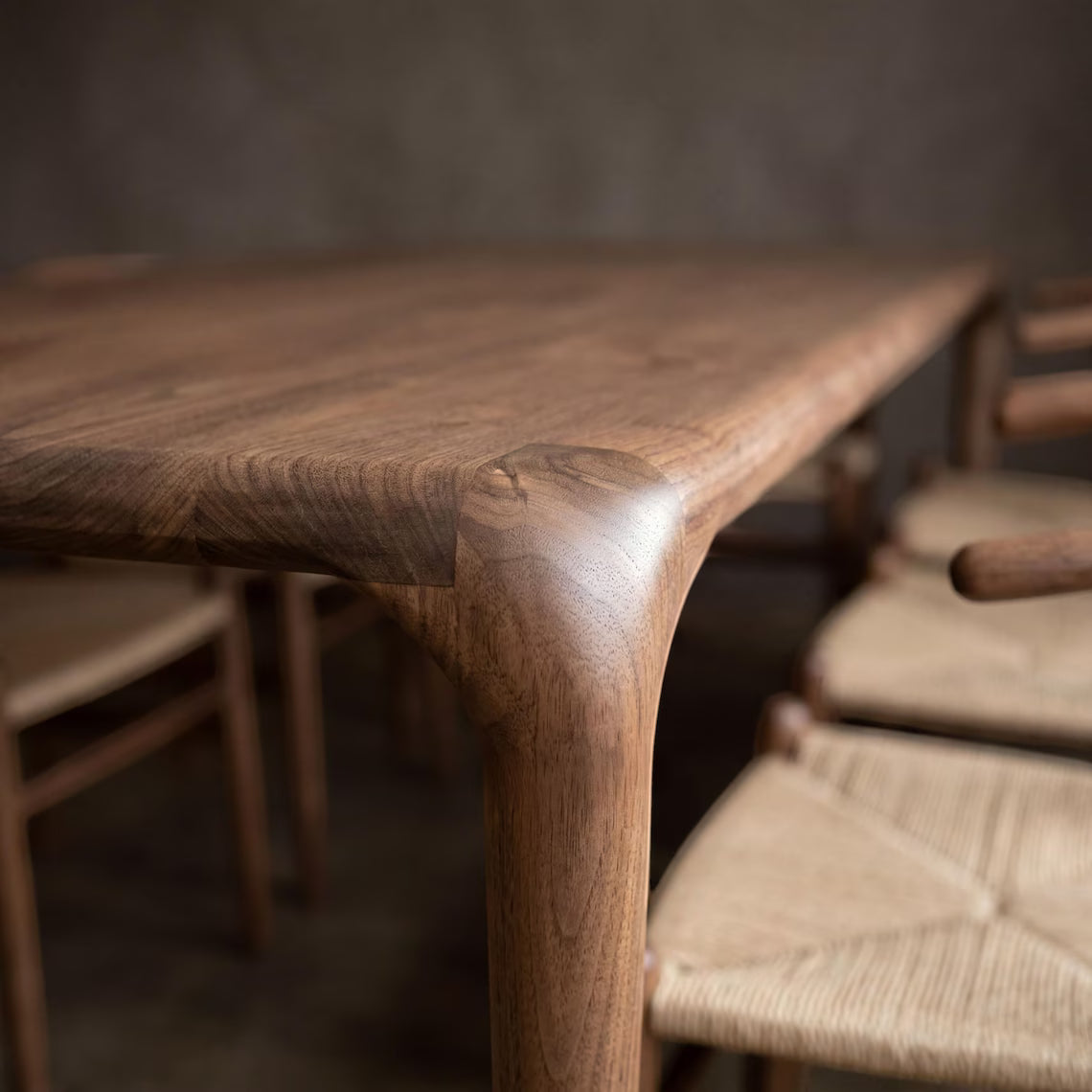 Solid Walnut Small Dining Table, Modern Minimalist Kitchen Table for Four, Handcrafted Natural Wood