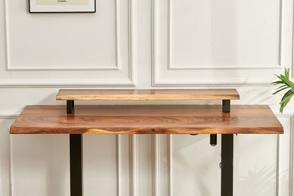 Walnut Monitor Stand: Solid Wood Desk Shelf with Steel Legs