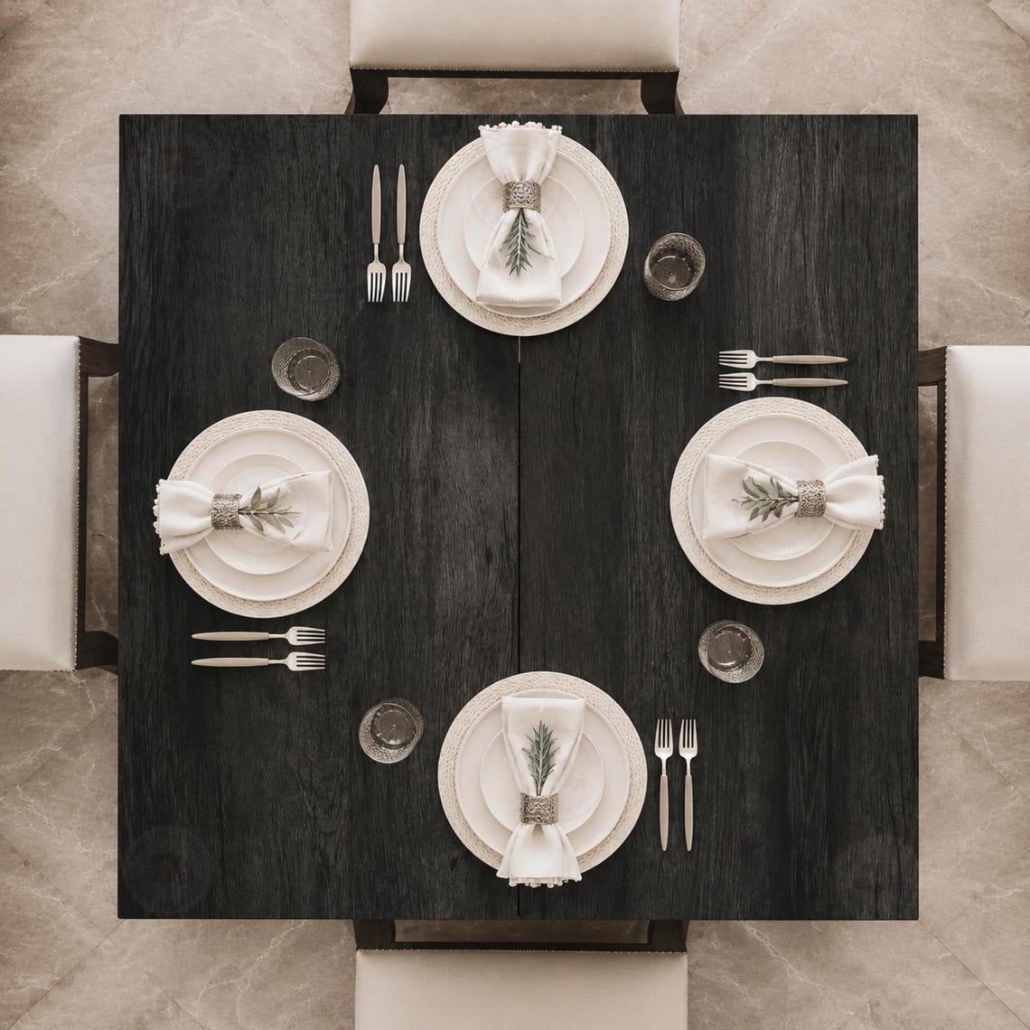 Square Dining Table, Rustic Grey Farmhouse Style, Seats 4 People