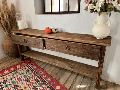 Reclaimed Oak Wood Narrow Console Table: Rustic Entryway Furniture