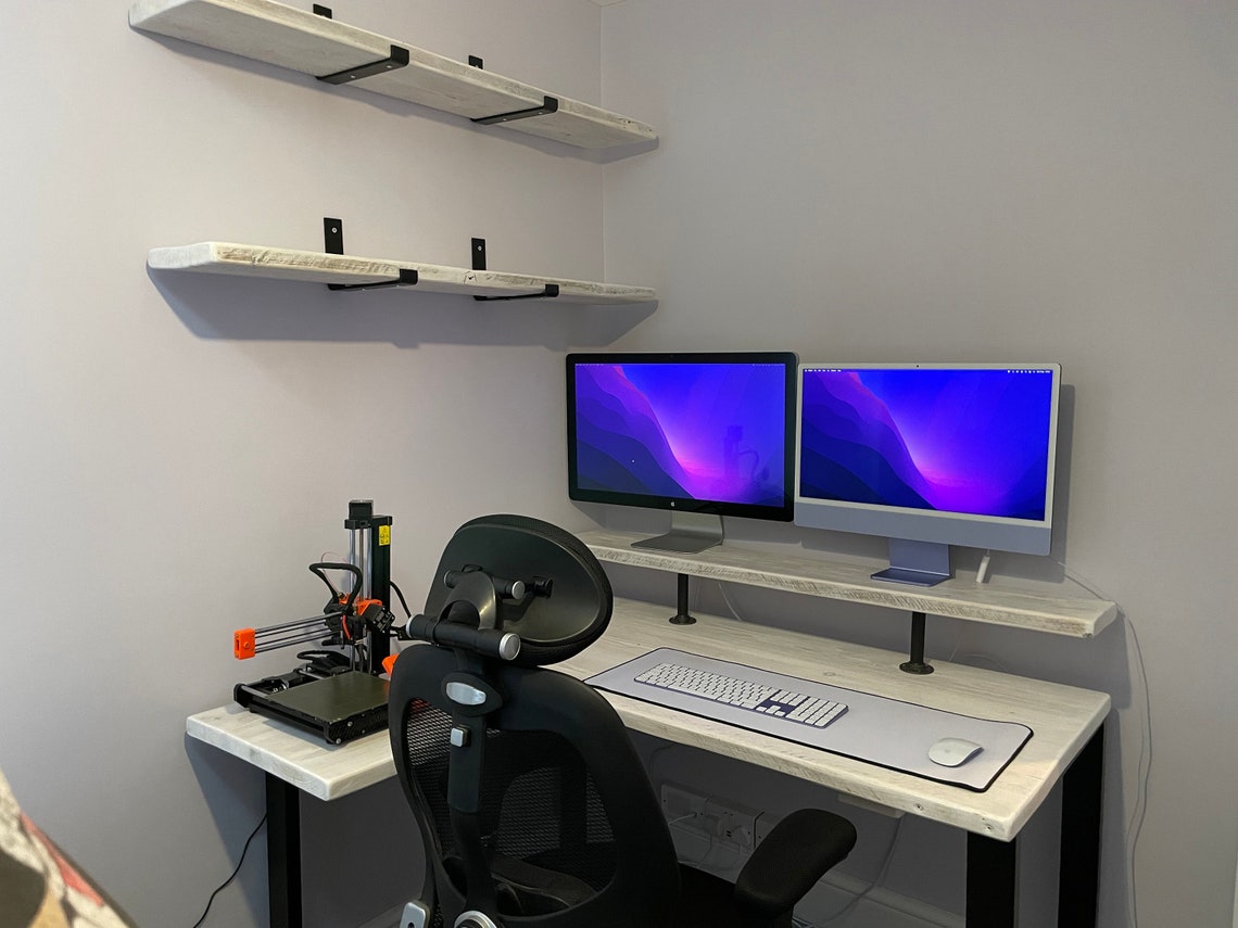 Wooden Corner Desk - L Shape Desk - Optional Monitor Stand & Keyboard Tray - Hairpin or Square Industrial Legs - Custom Sizes Available