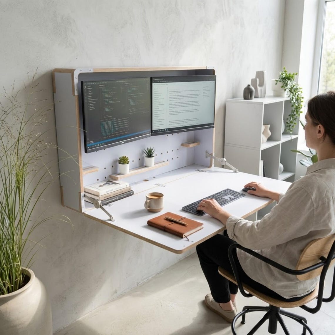 Murphy Dual Monitor Desk – Wall Mounted Fold Down Workstation for Home Office