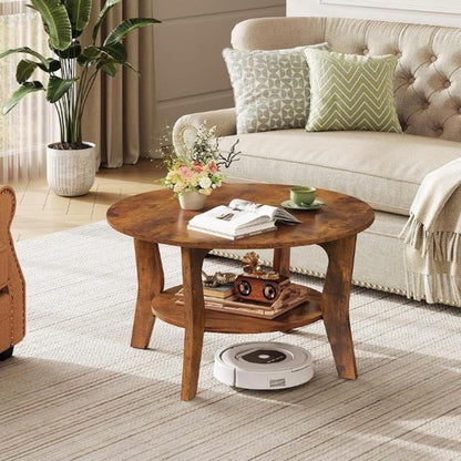 Rustic Round Coffee Table | 2 Tier Wood Living Room Table