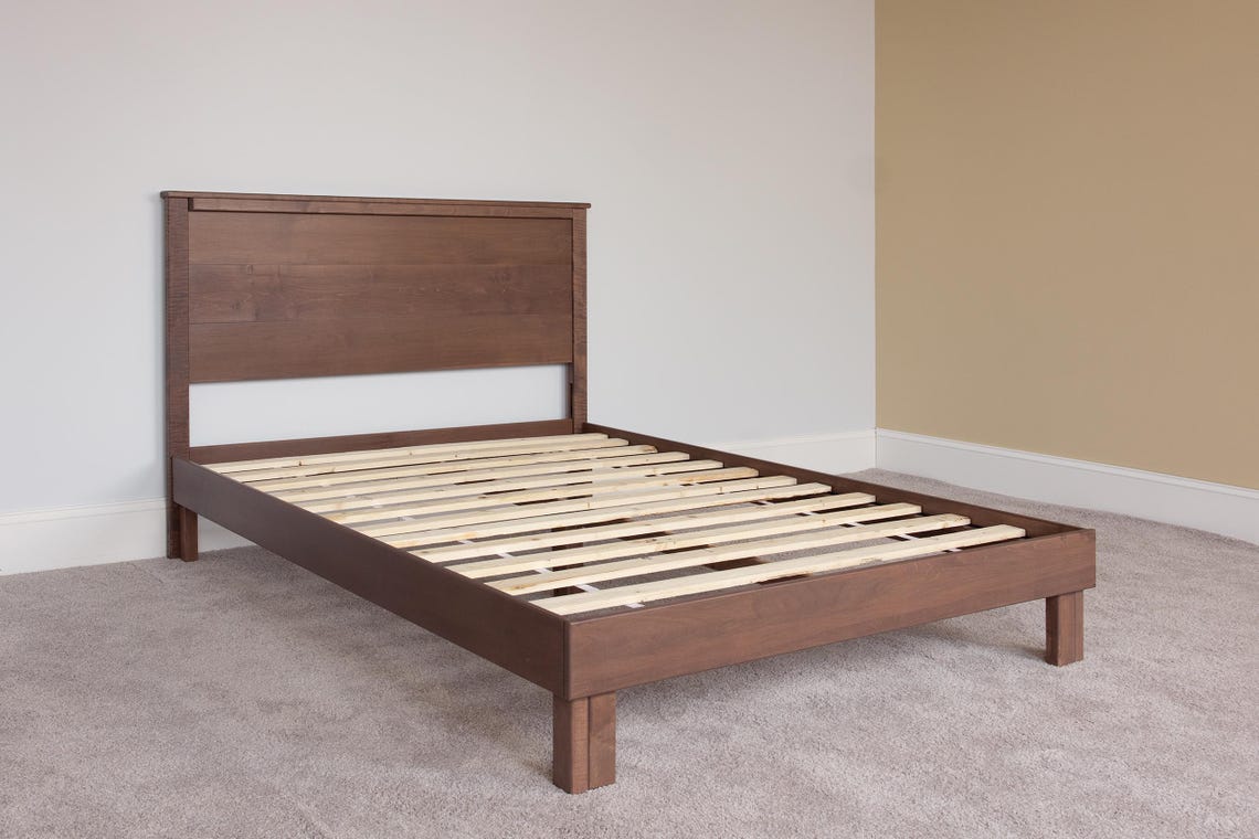 Solid Wood Bed Frame with Headboard | Amish Handcrafted | Easy Tool-Free Assembly | Maple Hardwood