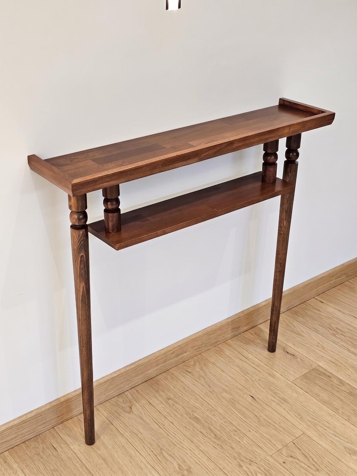 Rustic Narrow Console Table with Shelf; Handmade Solid Wood Entryway Table