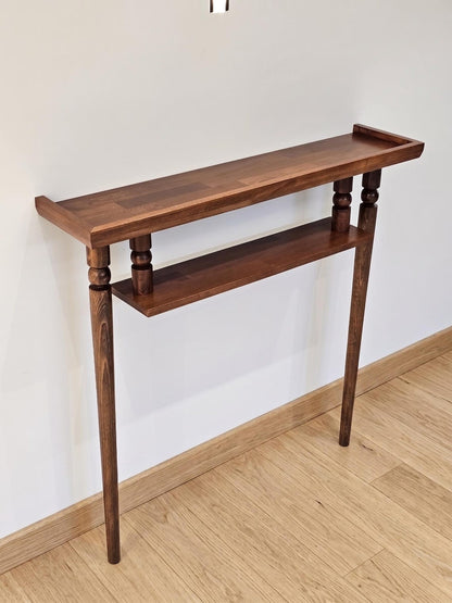 Rustic Narrow Console Table with Shelf; Handmade Solid Wood Entryway Table