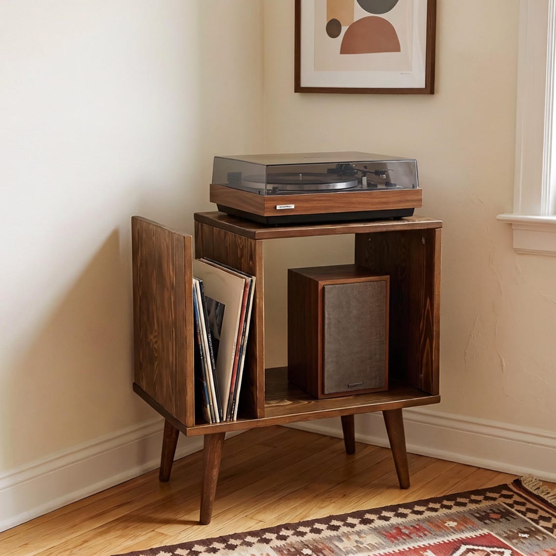 Turntable Stand Media Console with Storage, Record Player Stand, Stereo HiFi Cabinet Organizer