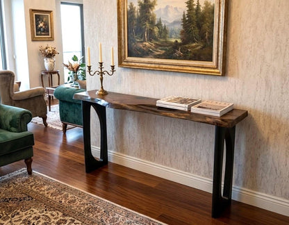 Solid Wood Narrow Console Table, Metal Leg Table, Handmade Furniture, Entryway Hall Table,Live Edge Table (Thichkness 1.6 inch- 4 cm)