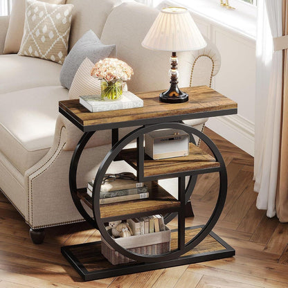 4 Tier Narrow End Table | Rustic Side Table with Storage Shelves