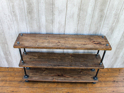 Steampunk book shelf, Industrial bookcase, Wooden Book Case, Wooden Book Shelf, Rustic book shelf, Steampunk tier stand, Pipe bookcase.