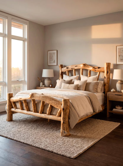 Cedar Log Bed | Rustic Cedar Bed, Solid Wood Bed Frame, Custom Log Bed, Handcrafted Furniture, Cabin furniture, Cabin Bed.