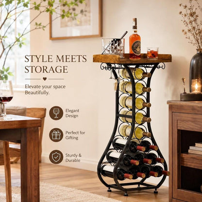Freestanding Wine Rack Bar Table, Liquor Cabinet with Glass Holder
