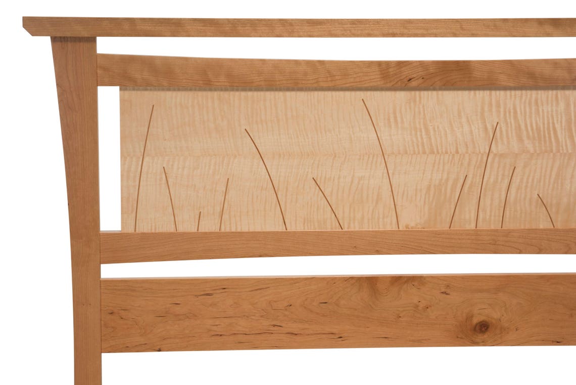 Solid Wood Platform Bed with Slatted Headboard - Coastal "Seaside Bed"
