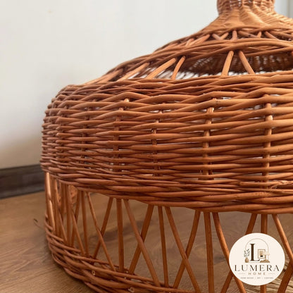 Natural Rattan Pendant Light with Round Wicker Shade