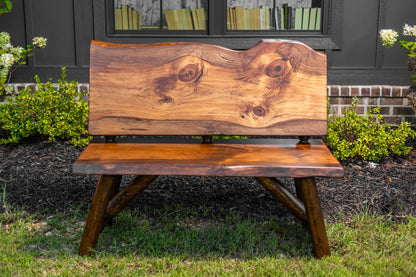 Rustic Log Bench With Back – Handcrafted Live Edge Natural Character Bench