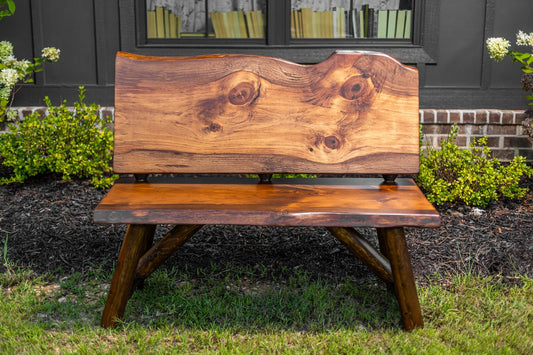 Rustic Log Bench With Back – Handcrafted Live Edge Natural Character Bench