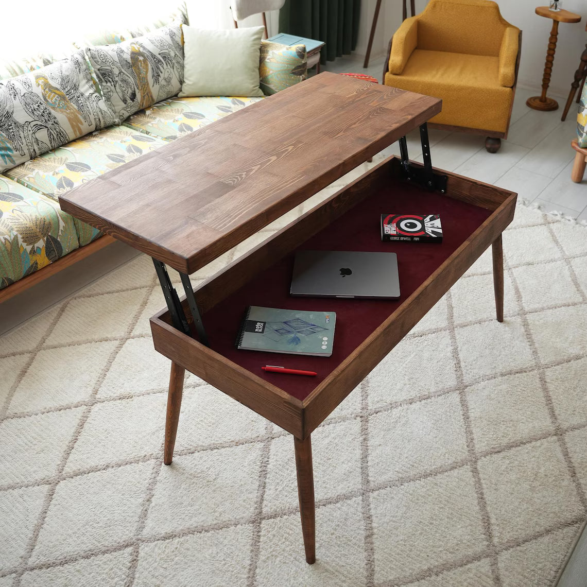Lift Top Wood Coffee Table with Storage, Modern Smart Table