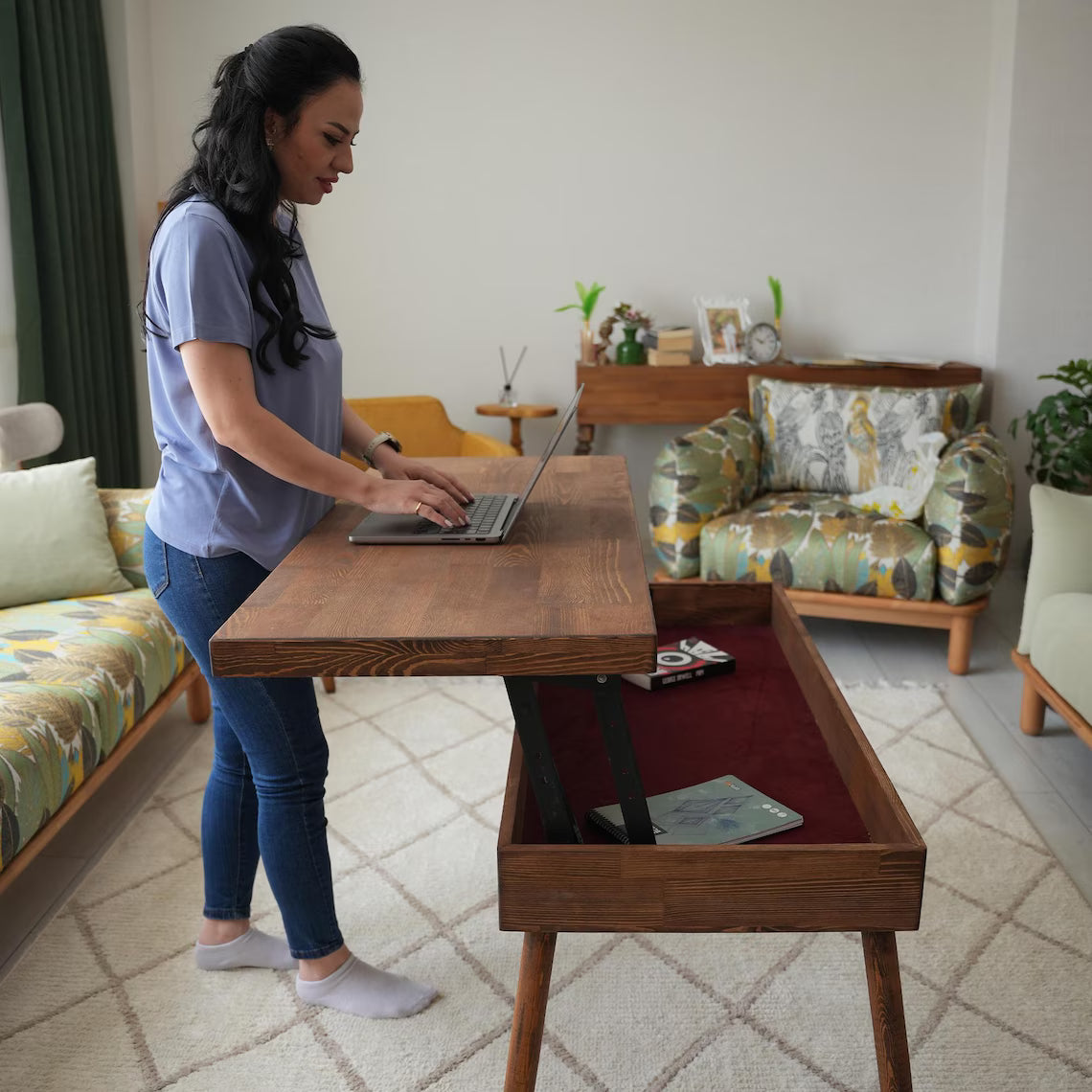 Lift Top Wood Coffee Table with Storage, Modern Smart Table