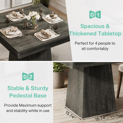 Square Dining Table, Rustic Grey Farmhouse Style, Seats 4 People