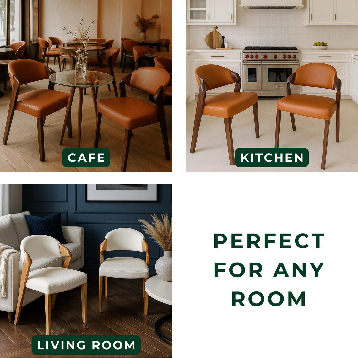 Leather Dining Chairs with Walnut Legs Modern Handmade Furniture for Kitchen Office Gift for Interior Lovers Decor Modern Dining Chairs