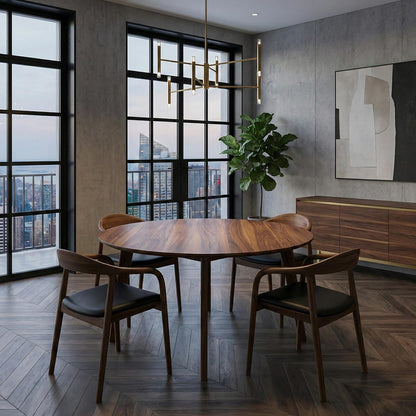 Walnut Dining Chairs Black Leather Cushion Mid Century Modern Office & Living Room Seating