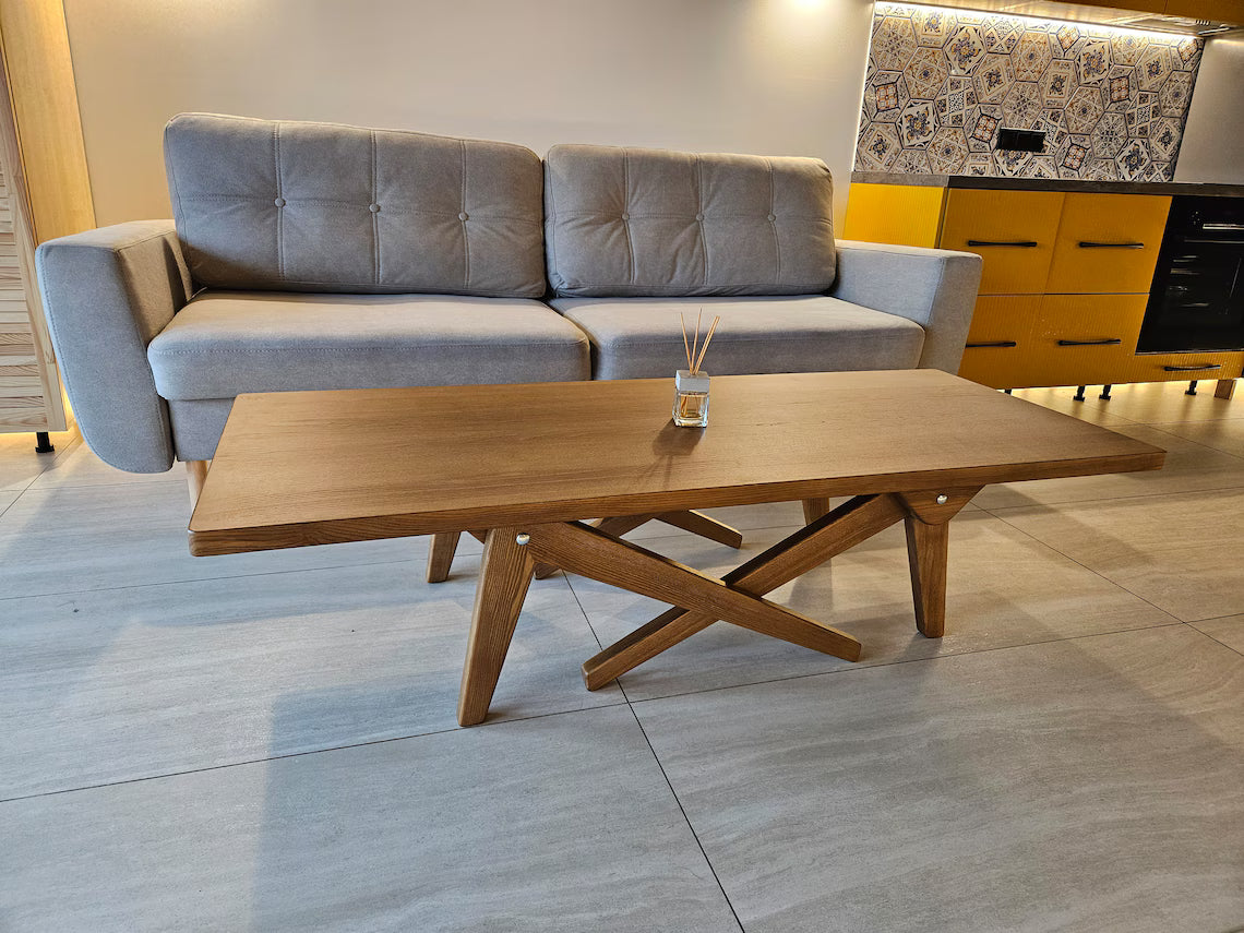 Transformation table 2in1 dining/coffee | natural solid wood | coffee table | handiwork | dining table | height adjustment transformer table