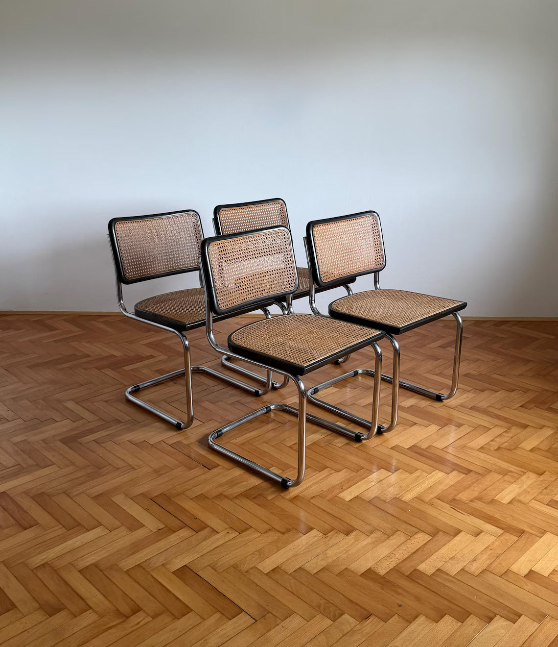 1 of 4 Vintage Cesca B32 Cantilaver Dining Chairs by Marcel Breuer for Thonet / Mid Century Rattan Cane Chair / Italy / 1970s