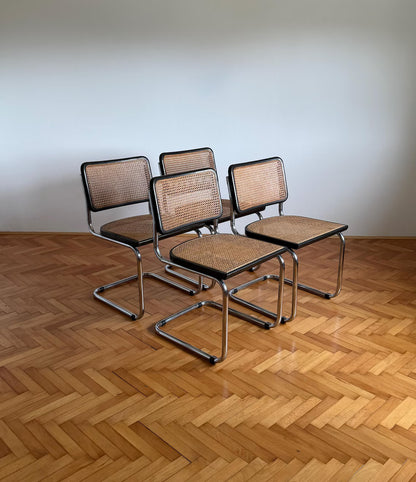1 of 4 Vintage Cesca B32 Cantilaver Dining Chairs by Marcel Breuer for Thonet / Mid Century Rattan Cane Chair / Italy / 1970s