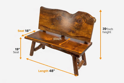 Rustic Log Bench With Back – Handcrafted Live Edge Natural Character Bench
