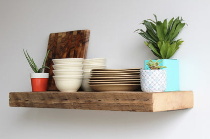 Reclaimed Barn Wood Deep Floating Shelves | 3" Barn Beam | Amish Handcrafted | Set of 2| Low Profile Brackets
