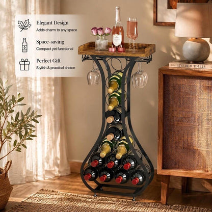 Freestanding Wine Rack Bar Table, Liquor Cabinet with Glass Holder