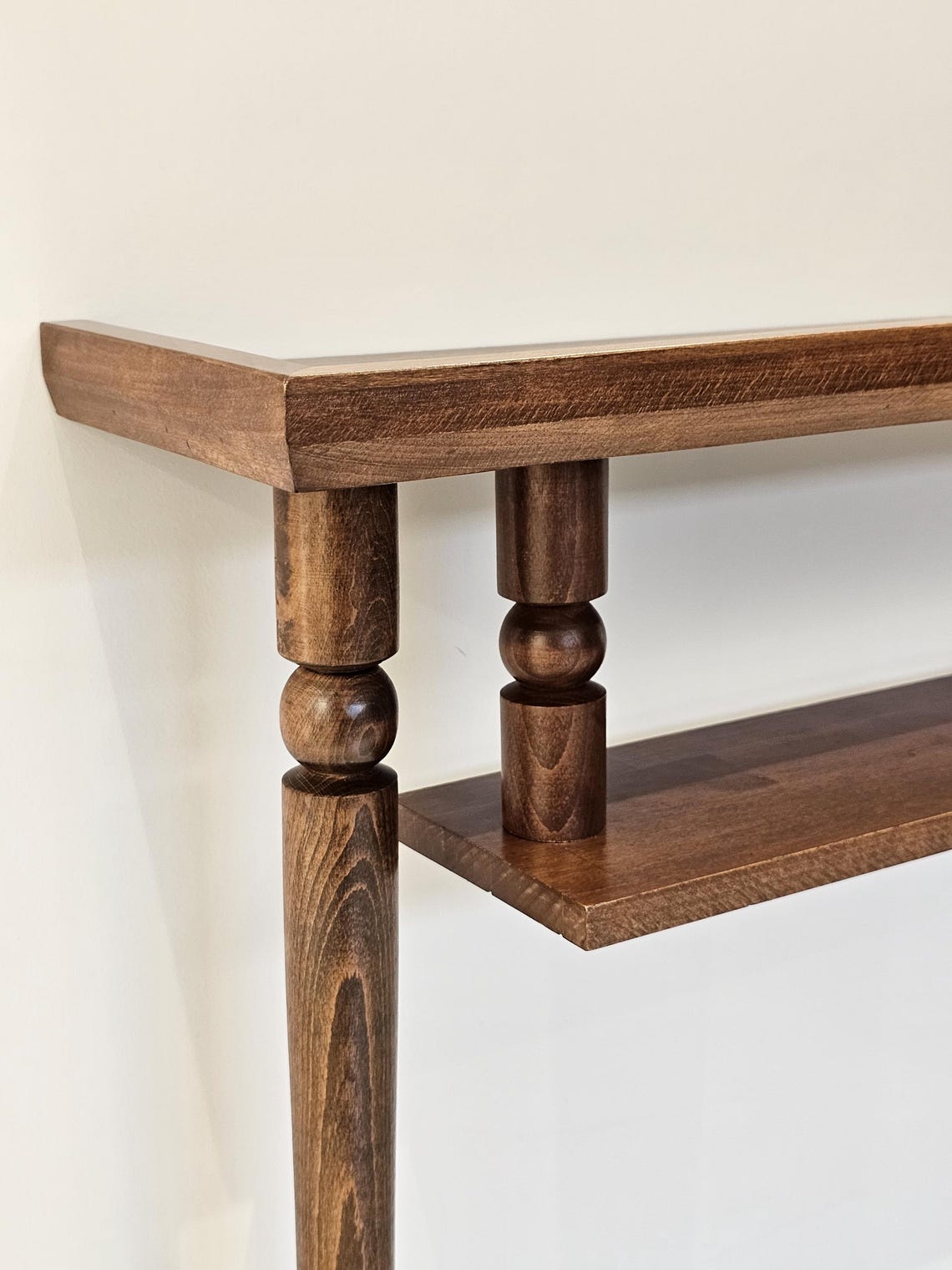 Rustic Narrow Console Table with Shelf; Handmade Solid Wood Entryway Table