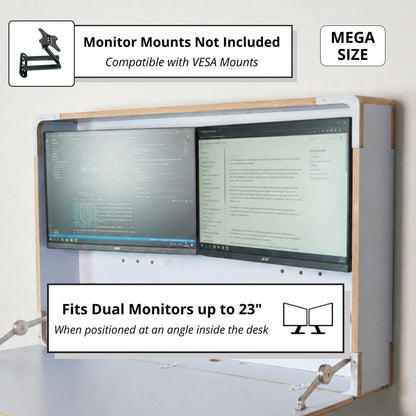 Murphy Dual Monitor Desk – Wall Mounted Fold Down Workstation for Home Office