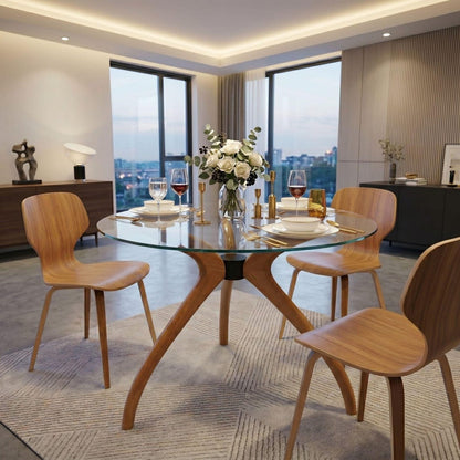 Glass Dining Table, Solid Wood Pedestal Leg Kitchen Table Base 3 or 4-Legged Legs Tables - Standart
