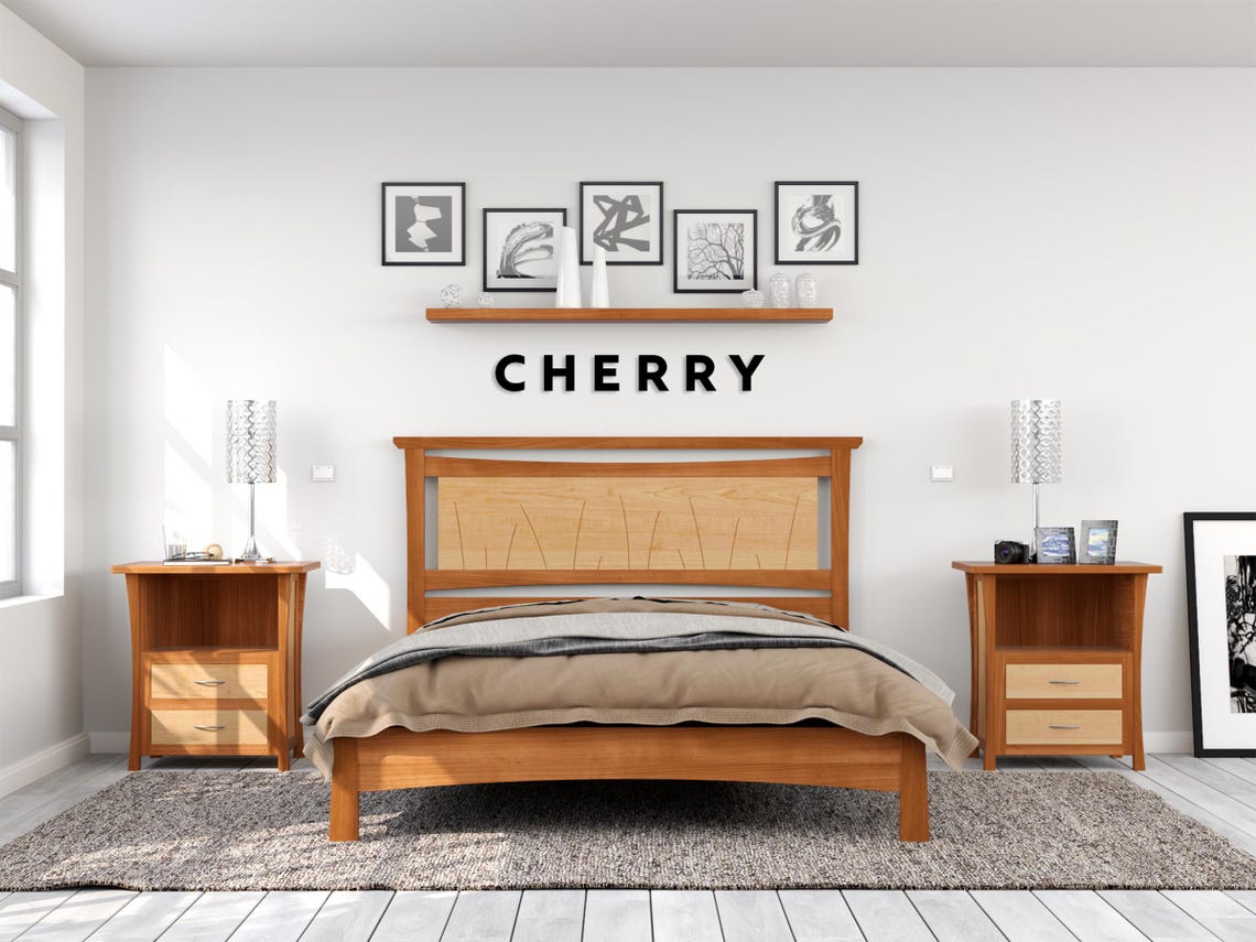 Solid Wood Platform Bed with Slatted Headboard - Coastal "Seaside Bed"