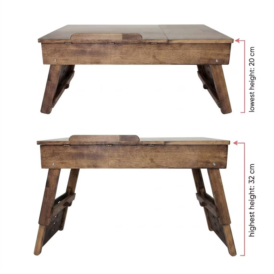 Lap Desk, Adjustable Wooden with Drawers, Portable Bed Reading Table, Ergonomic Laptop Stand, Wood