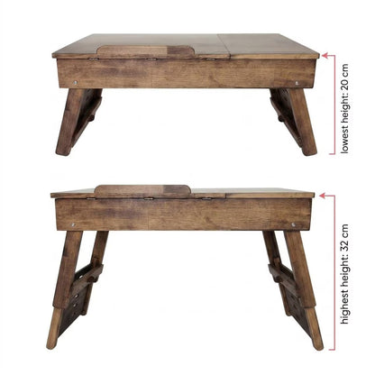 Lap Desk, Adjustable Wooden with Drawers, Portable Bed Reading Table, Ergonomic Laptop Stand, Wood