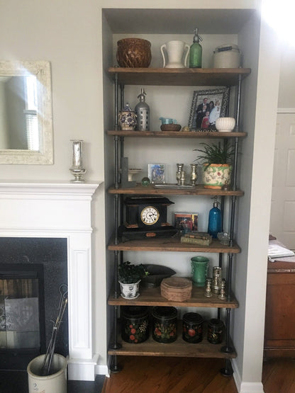 Steampunk book shelf, Industrial bookcase, Wooden Book Case, Wooden Book Shelf, Rustic book shelf, Steampunk tier stand, Pipe bookcase.