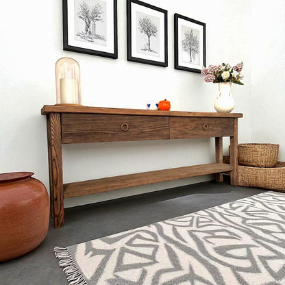 Reclaimed Oak Wood Narrow Console Table: Rustic Entryway Furniture