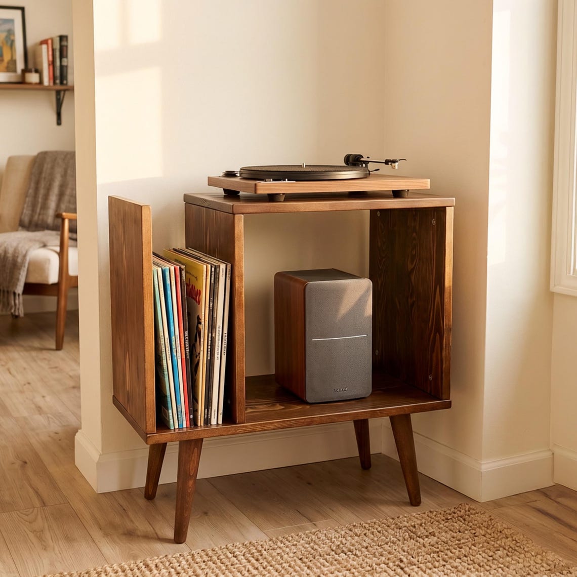 Turntable Stand Media Console with Storage, Record Player Stand, Stereo HiFi Cabinet Organizer