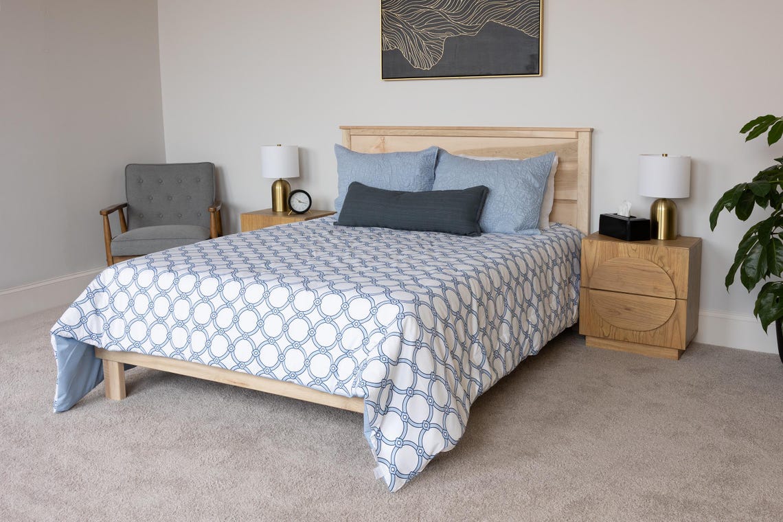 Solid Wood Bed Frame with Headboard | Amish Handcrafted | Easy Tool-Free Assembly | Maple Hardwood